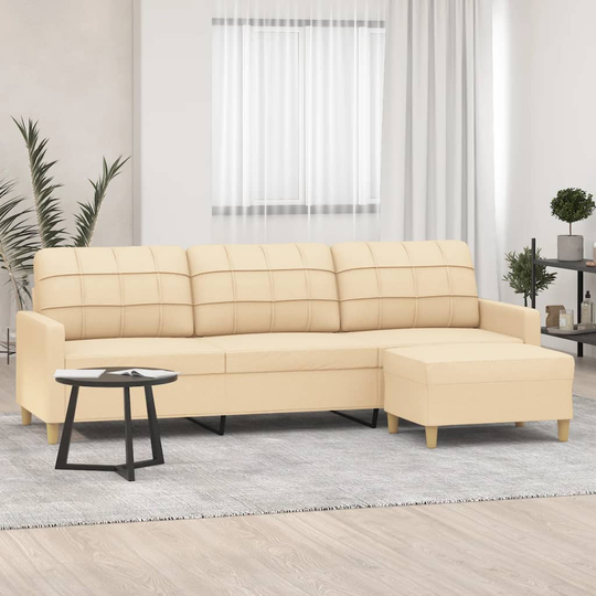 vidaXL 3-sitssoffa med fotpall gräddvit 210 cm tyg